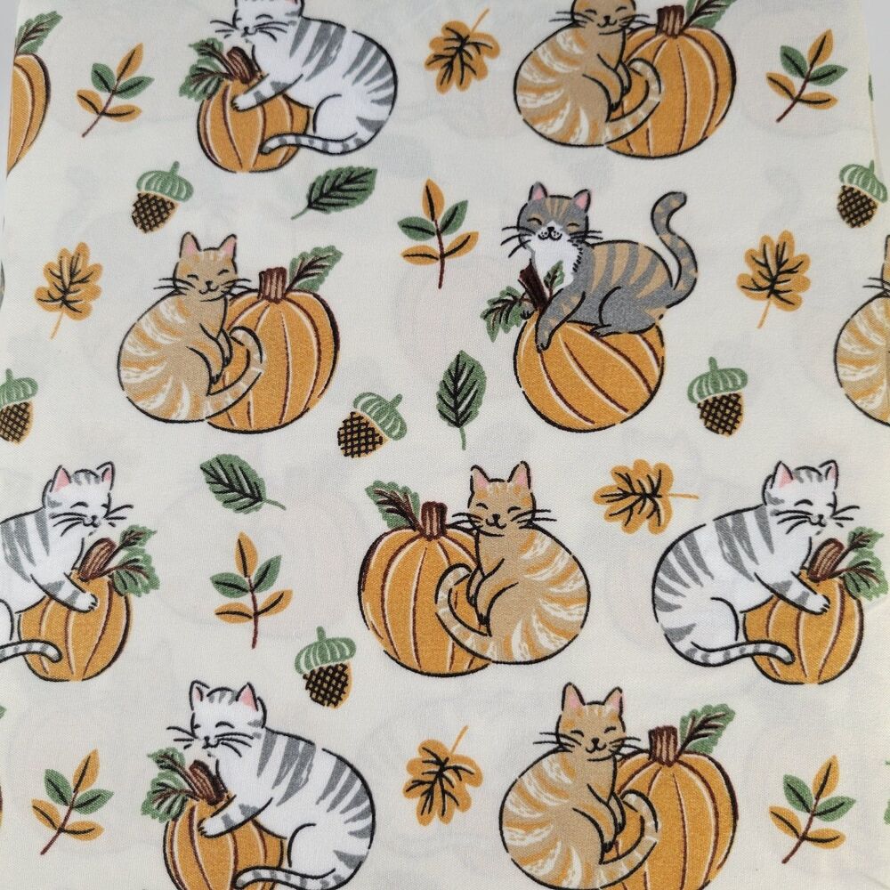 Harvest Garden Fall Autumn Kitty Cats QUEEN 6pc Sheets Set Tabby Pumpkins Leaves